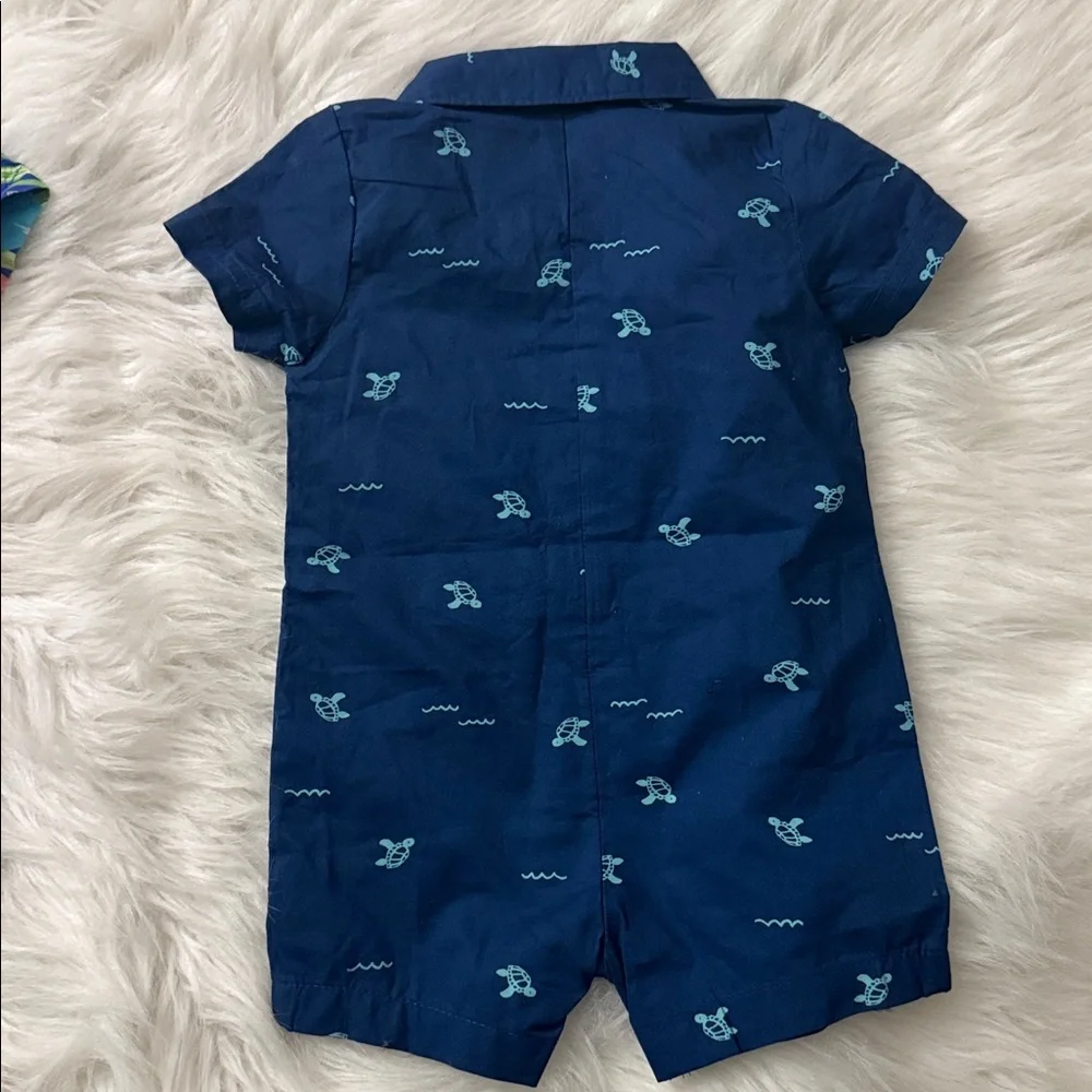 Carter's Navy Short-Sleeve Turtle Print Romper